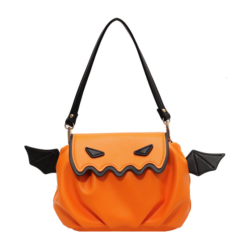 Lustige Umhängetasche mit Halloween-Kürbis-Motiv, Schultertasche mit kleinen Flügeln