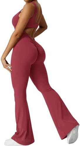 Women Sleeveless Flare Jumpsuits Fitness Yoga Long Pants - Shopteufel