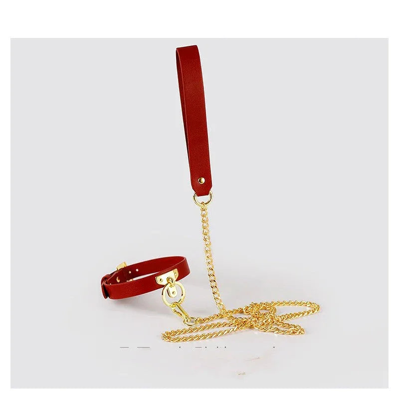 Braunes Bondage-Lederhalsband mit Kettenleine, BDSM-Sklavenspielzeug-Fetisch - Shopteufel