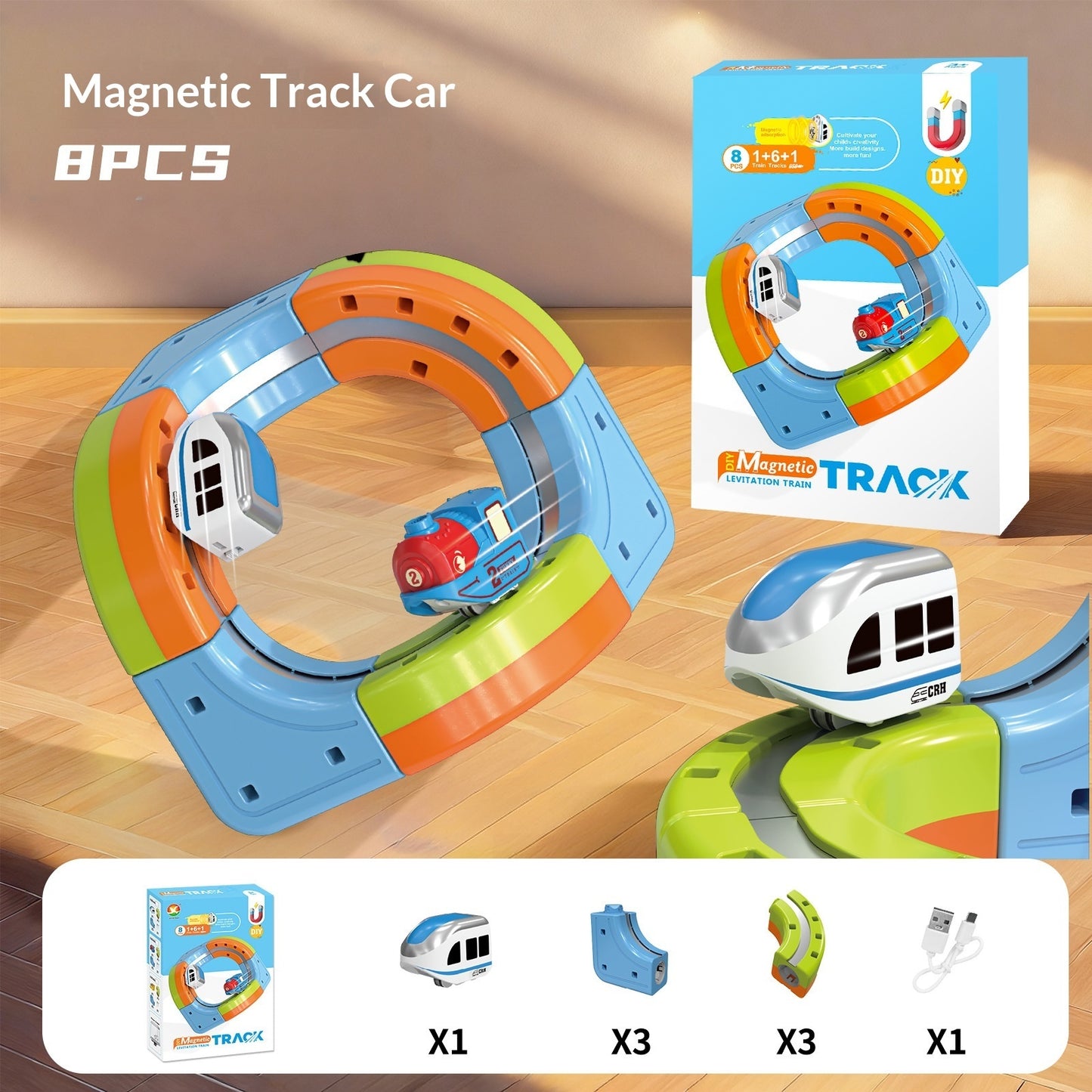 Kleine Eisenbahnschienenwürfel, elektrisch zusammengebautes Bausteinspielzeug