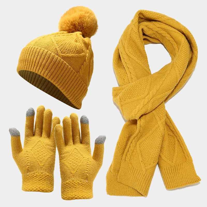 Three Piece Set Of Autumn And Winter Hats, Scarves, Gloves - Shopteufel