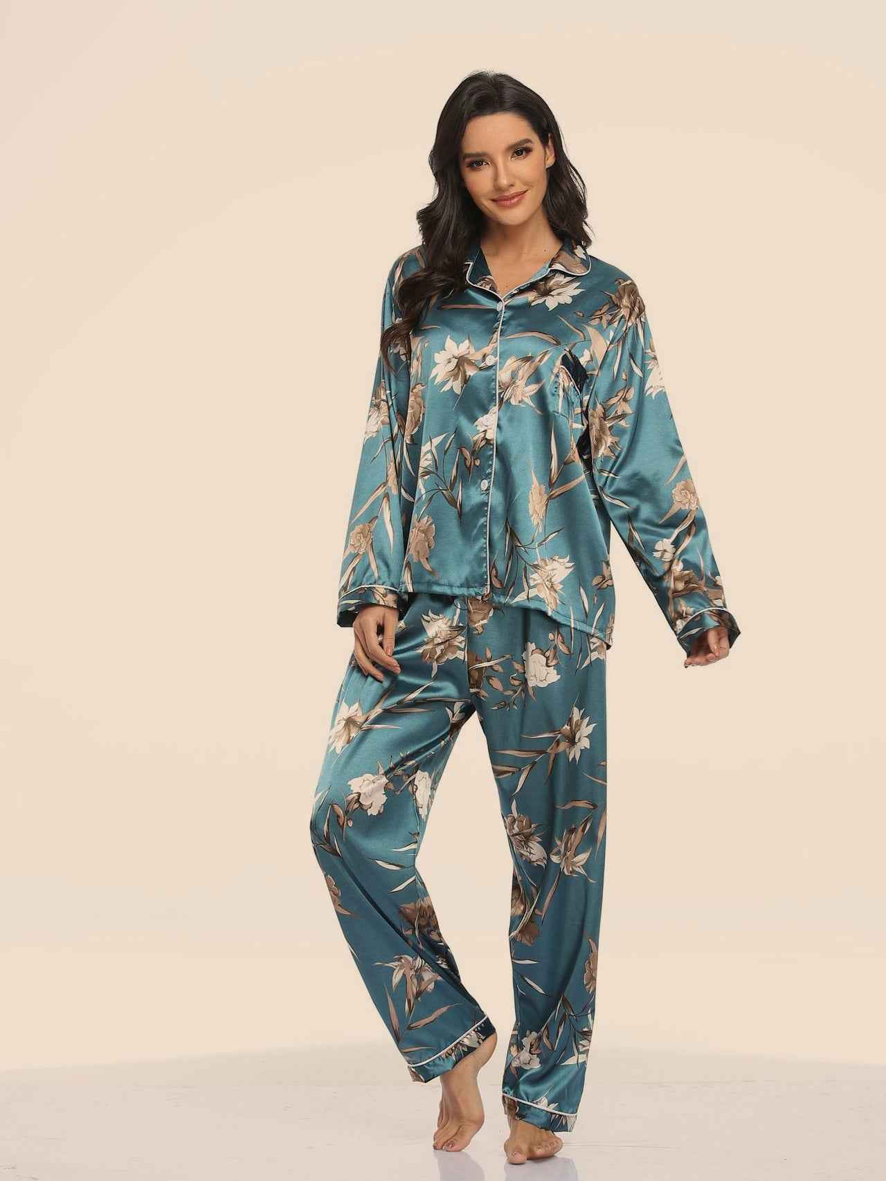 Women's Print Pajama Set Long Sleeve Tops And Pants Loungewear Sleepwear - Shopteufel