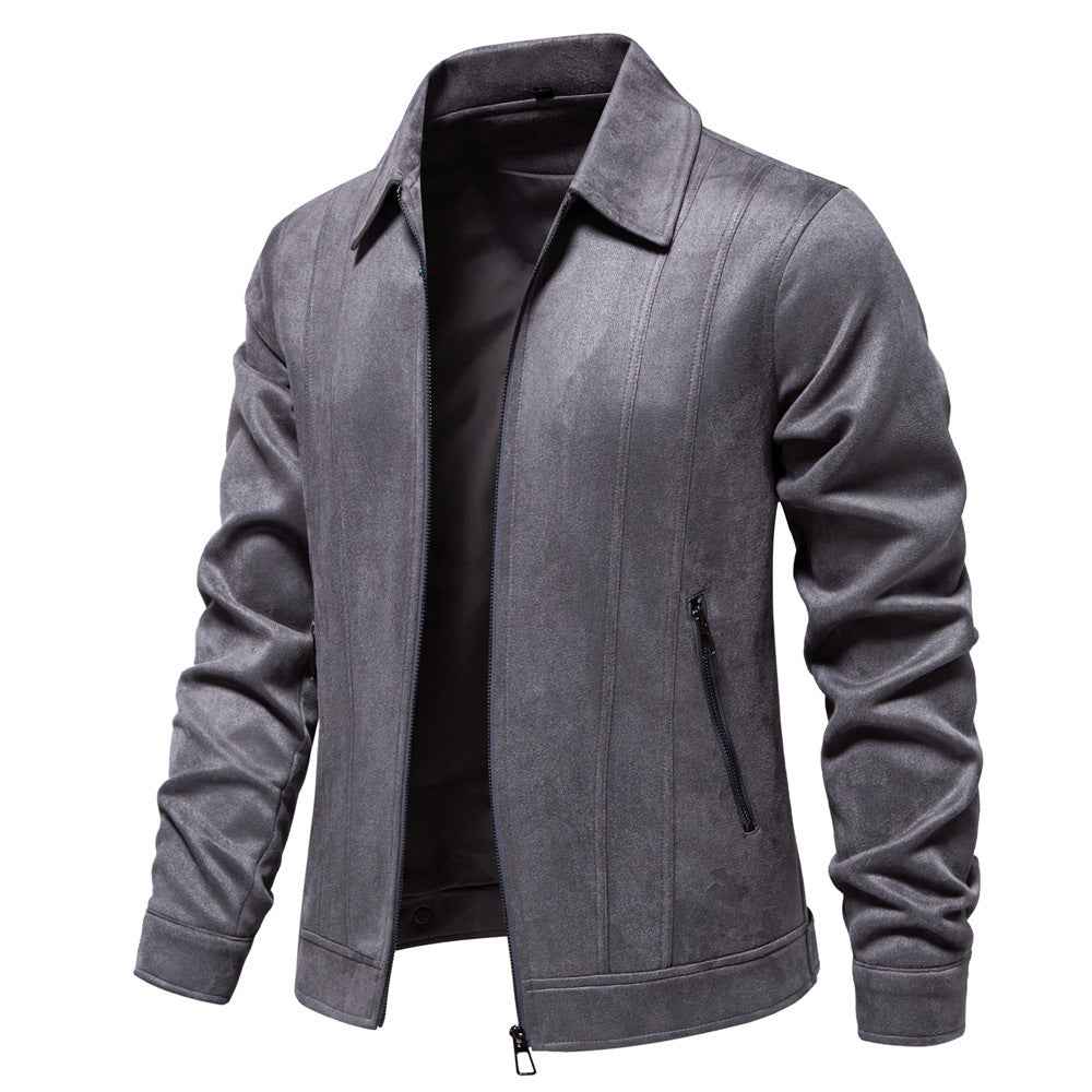 Fashion Lapel Zipper Jacket Autumn And Winter Solid Suede Coat Men's Clothing Outdoor - Shopteufel