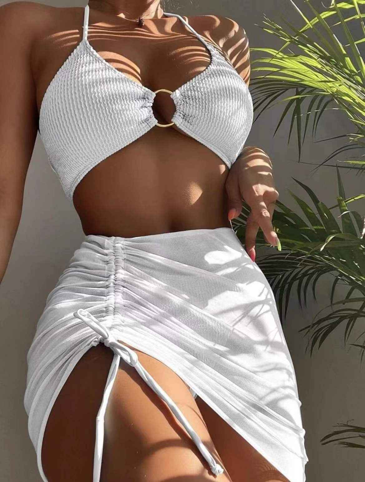 3pcs Halter Bikini Summer Fashion Personalized Three-point Beach Swimsuit For Women - Shopteufel