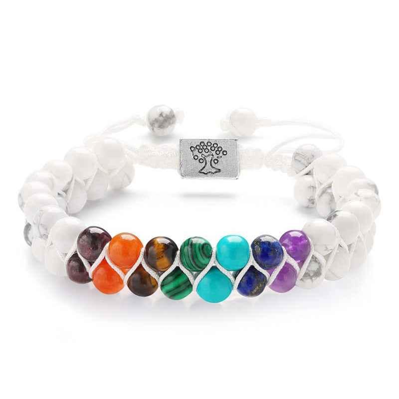 Modisches Armband mit 6 mm großen 7-Chakra-Steinperlen für Yoga und Meditation, Heilkristall, doppellagig, natürliche Edelsteinperlen, angstlösend, für Damen - Shopteufel