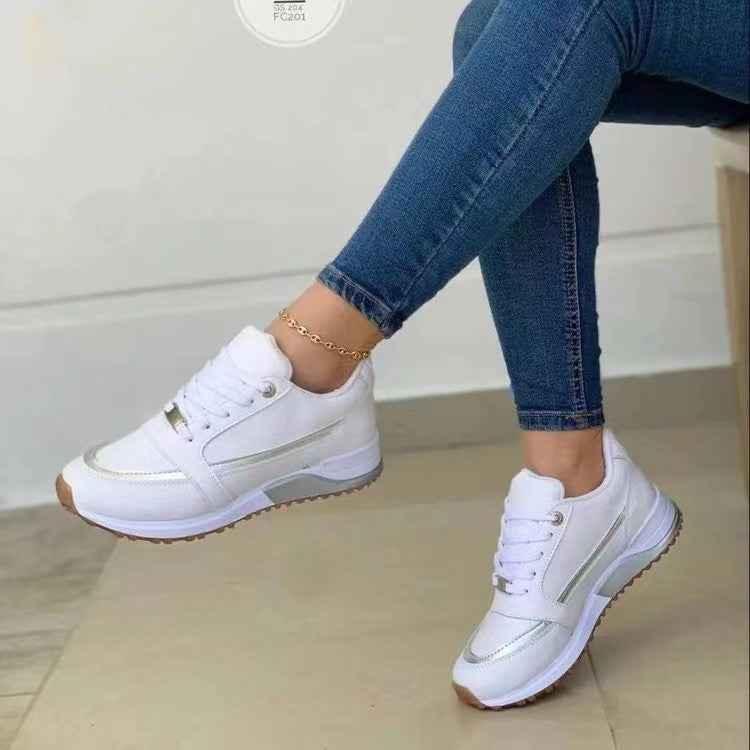 Lässige Schnürschuhe für Damen, flache, runde Zehenpartie, Sport- und Walking-Sneaker - Shopteufel