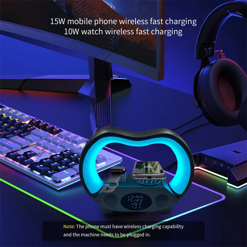 6-in-1-Smart-Fernbedienung, Bluetooth-kompatibel, Ambiente-LED-Tischleuchte, Multifunktions-Wireless-Ladegerät, Nachtlicht, Bluetooth-kompatibler Lautsprecher - Shopteufel