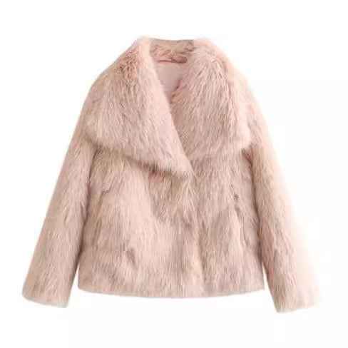 Winter Plush Coat Fashion Warm Thicken Fluffy Lapel Jacket Outwear Casual Long Sleeve Tops Womens Clothing - Shopteufel