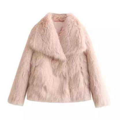 Winter Plush Coat Fashion Warm Thicken Fluffy Lapel Jacket Outwear Casual Long Sleeve Tops Womens Clothing - Shopteufel