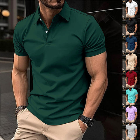 Sommerliches Kurzarm-Poloshirt für Herren, einfarbig, mit Knopfleiste am Revers