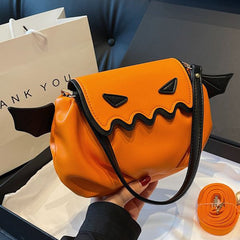 Lustige Umhängetasche mit Halloween-Kürbis-Motiv, Schultertasche mit kleinen Flügeln