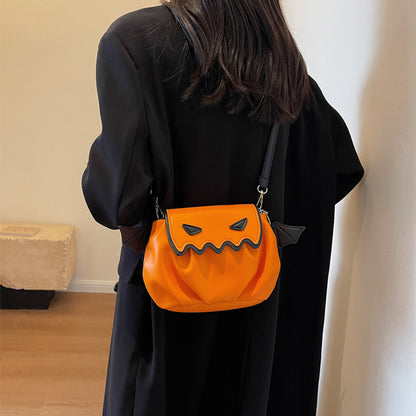 Lustige Umhängetasche mit Halloween-Kürbis-Motiv, Schultertasche mit kleinen Flügeln