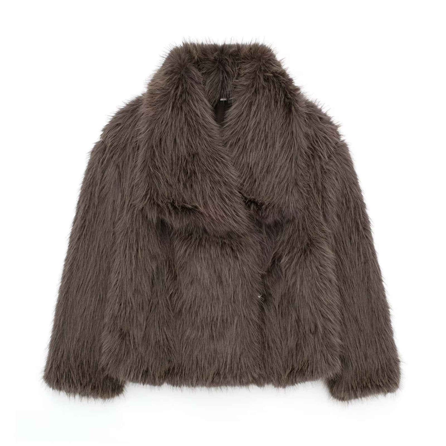 Winter Plush Coat Fashion Warm Thicken Fluffy Lapel Jacket Outwear Casual Long Sleeve Tops Womens Clothing - Shopteufel