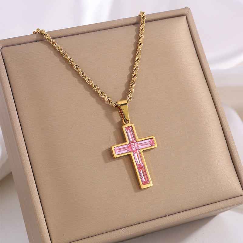 Fashion Jewelry European And American Ing Style Diamond Cross Necklace Unique No Color Fading - Shopteufel
