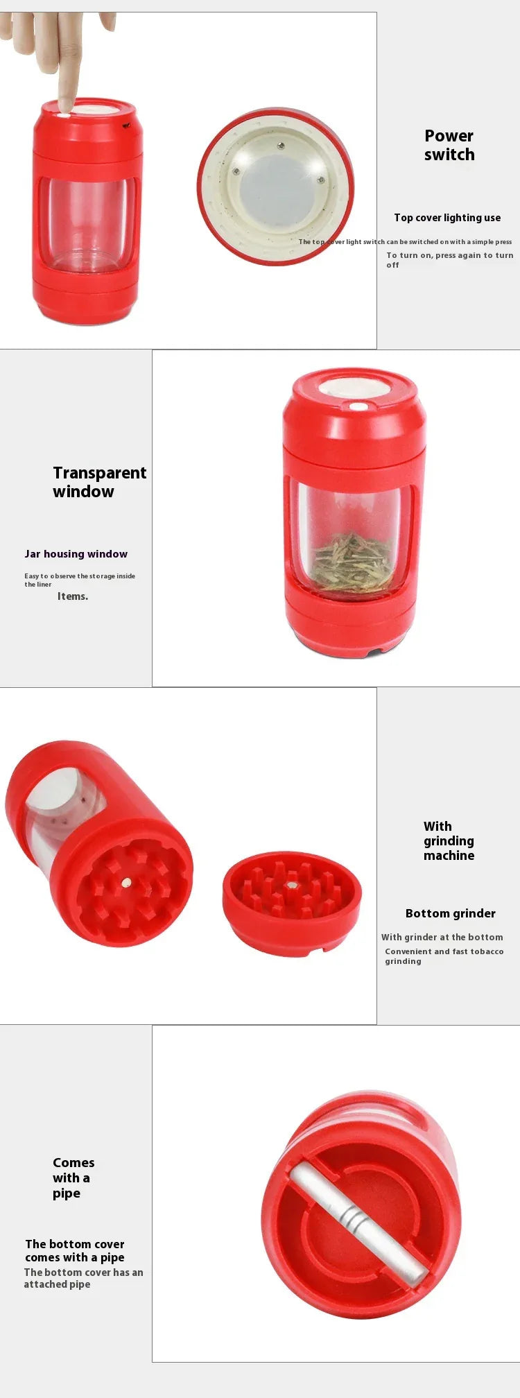 Zigarettenmühle aus Acrylglas mit versiegeltem Kunststoff und LED Lampe - Shopteufel