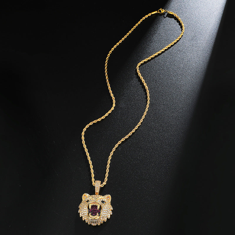 Wolfskopf-Anhänger-Halskette im Hip-Hop-Stil - Shopteufel