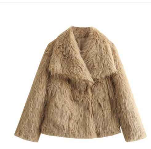 Winter Plush Coat Fashion Warm Thicken Fluffy Lapel Jacket Outwear Casual Long Sleeve Tops Womens Clothing - Shopteufel