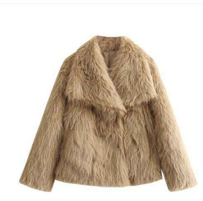 Winter Plush Coat Fashion Warm Thicken Fluffy Lapel Jacket Outwear Casual Long Sleeve Tops Womens Clothing - Shopteufel