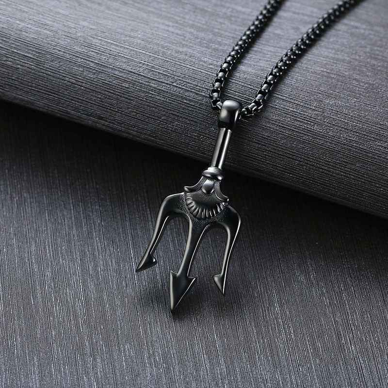 Neptune's Trident Necklace Retro Mythical Sea King Poseidon Trident Harpoon Pendant Necklace Men's Fashion Trend Cool Jewelry - Shopteufel