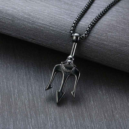 Neptune's Trident Necklace Retro Mythical Sea King Poseidon Trident Harpoon Pendant Necklace Men's Fashion Trend Cool Jewelry - Shopteufel