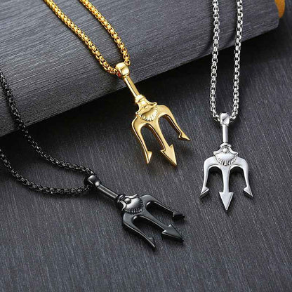 Neptune's Trident Necklace Retro Mythical Sea King Poseidon Trident Harpoon Pendant Necklace Men's Fashion Trend Cool Jewelry - Shopteufel