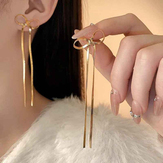 Stainless Steel Jewelry Wholesale Non-tarnish Herringbone Bow Earrings Hypoallergenic 18k Gold Plated Ribbon Bow Bowknot Earring - Shopteufel