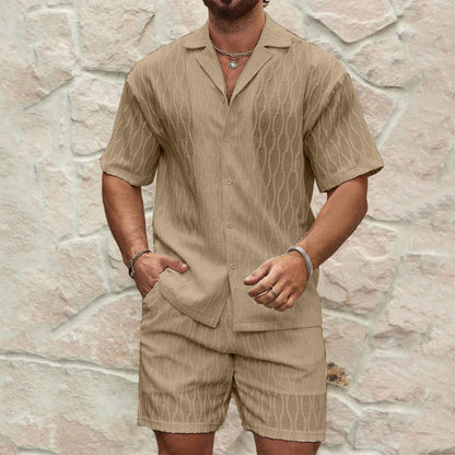 Herren-Anzüge, Sommermode, einfarbig, locker, lässig, zweiteilig, Hemd mit Reversknopf, Shorts, Strandurlaub, vielseitig kombinierbare Outfits für Herren - Shopteufel