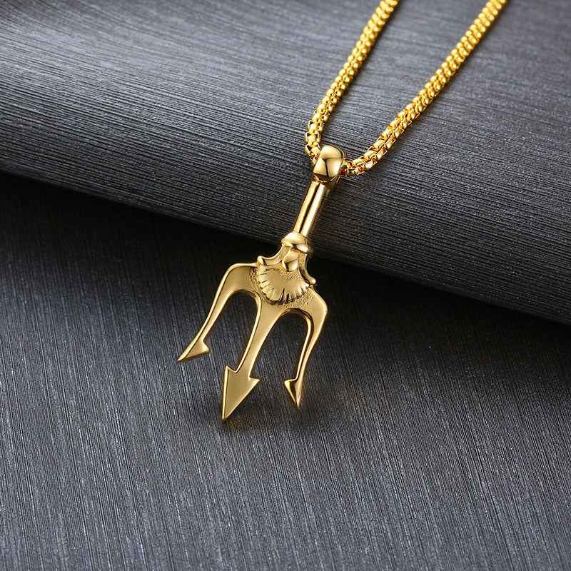 Neptune's Trident Necklace Retro Mythical Sea King Poseidon Trident Harpoon Pendant Necklace Men's Fashion Trend Cool Jewelry - Shopteufel