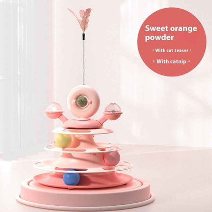 4 Levels Cat Toy Tower Turntable Roller Balls Toys Interactive Intelligence Pets Toys Training Track Puzzle Funny Games Accessories Pet Products - Shopteufel