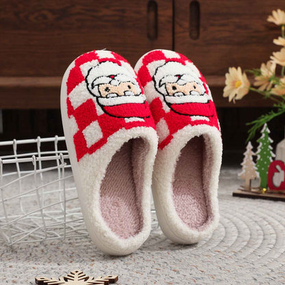 New Christmas Plaid Santa Claus Slippers Winter Indoor Non-slip Floor Bedroom Fuzzy House Shoes For Women Home Slipper - Shopteufel