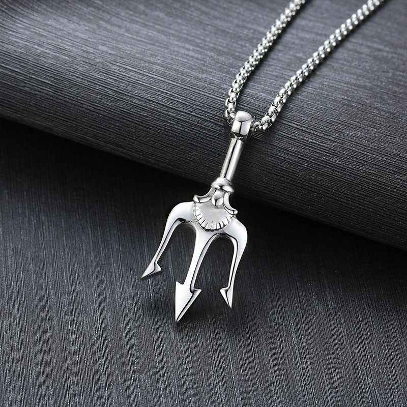 Neptune's Trident Necklace Retro Mythical Sea King Poseidon Trident Harpoon Pendant Necklace Men's Fashion Trend Cool Jewelry - Shopteufel