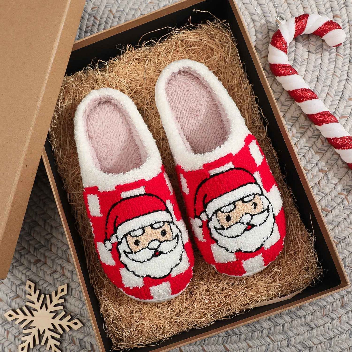 New Christmas Plaid Santa Claus Slippers Winter Indoor Non-slip Floor Bedroom Fuzzy House Shoes For Women Home Slipper - Shopteufel