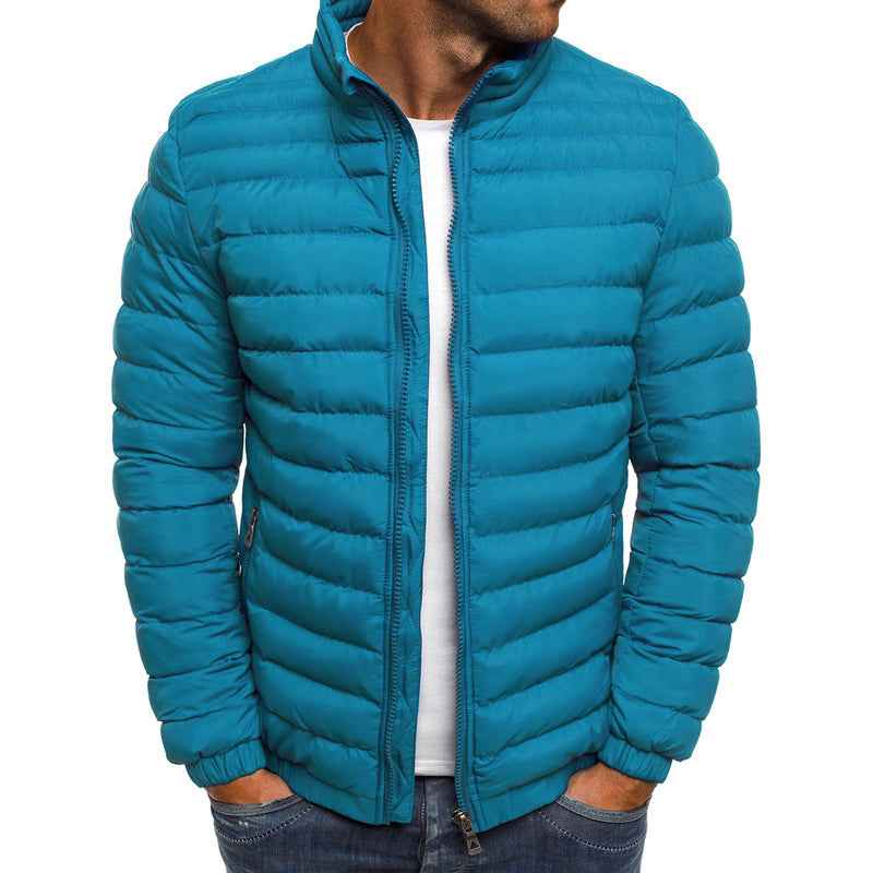 Men Jacket Zipper Solid Color Long Sleeves Pockets Coldproof Autumn Thicken Cotton Padded Overcoat For Outdoor - Shopteufel