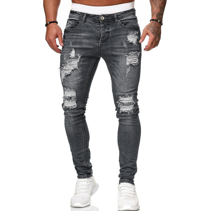 Modische Streetwear-Jeans mit Rissen, lässige Slim-Fit-Jeans für Herren