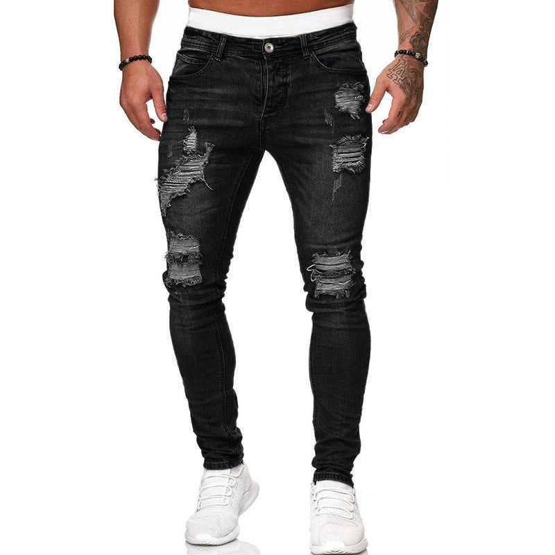 Modische Streetwear-Jeans mit Rissen, lässige Slim-Fit-Jeans für Herren
