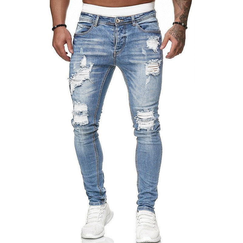 Modische Streetwear-Jeans mit Rissen, lässige Slim-Fit-Jeans für Herren