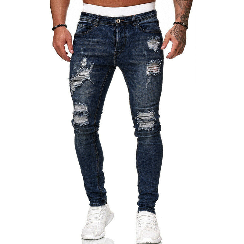 Modische Streetwear-Jeans mit Rissen, lässige Slim-Fit-Jeans für Herren
