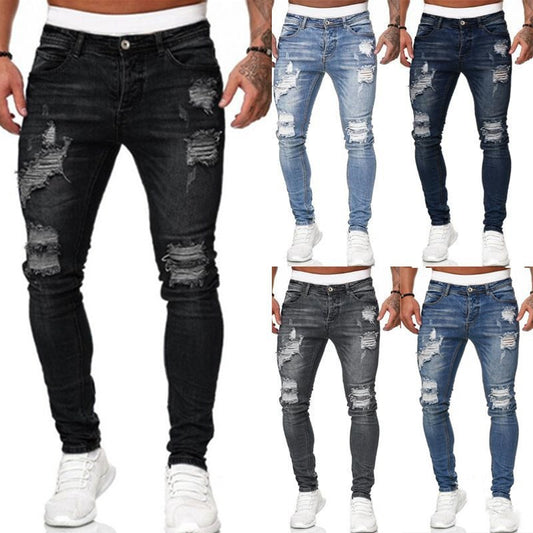 Modische Streetwear-Jeans mit Rissen, lässige Slim-Fit-Jeans für Herren
