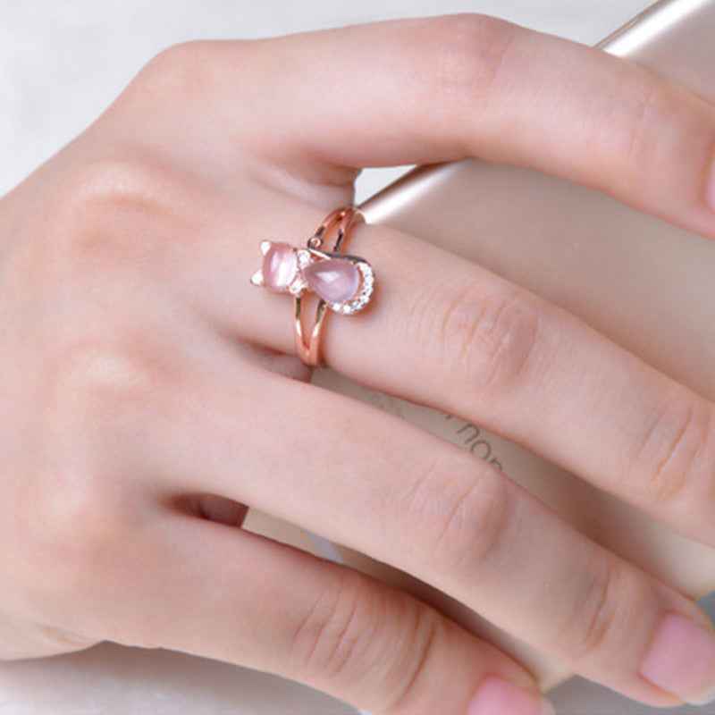 Katzenring mit Hibiskus-Stein und Diamanten - Shopteufel