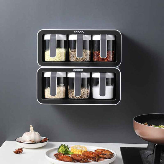 Kitchen Spice Rack Jar Free Perforated Spice Box Wall-Mounted Spice Box Set Household Spice Jar Storage Box - Shopteufel