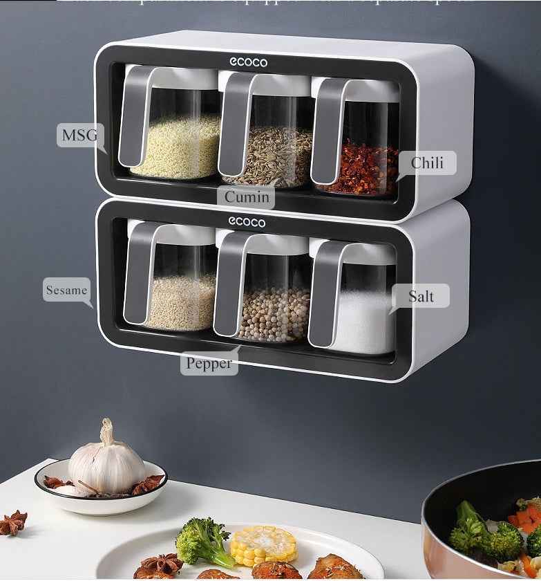 Kitchen Spice Rack Jar Free Perforated Spice Box Wall-Mounted Spice Box Set Household Spice Jar Storage Box - Shopteufel