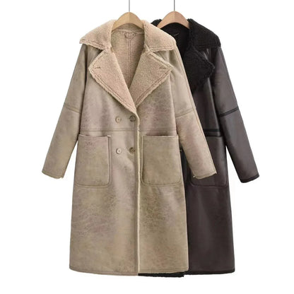 Winterjacke mit Gürtel, modischer, zweireihiger Windbreaker mit Reverskragen, langer Trenchcoat für Damen, mittellanger Mantel - Shopteufel