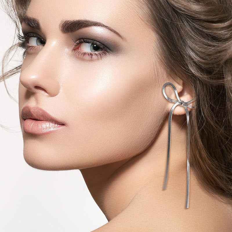 Stainless Steel Jewelry Wholesale Non-tarnish Herringbone Bow Earrings Hypoallergenic 18k Gold Plated Ribbon Bow Bowknot Earring - Shopteufel
