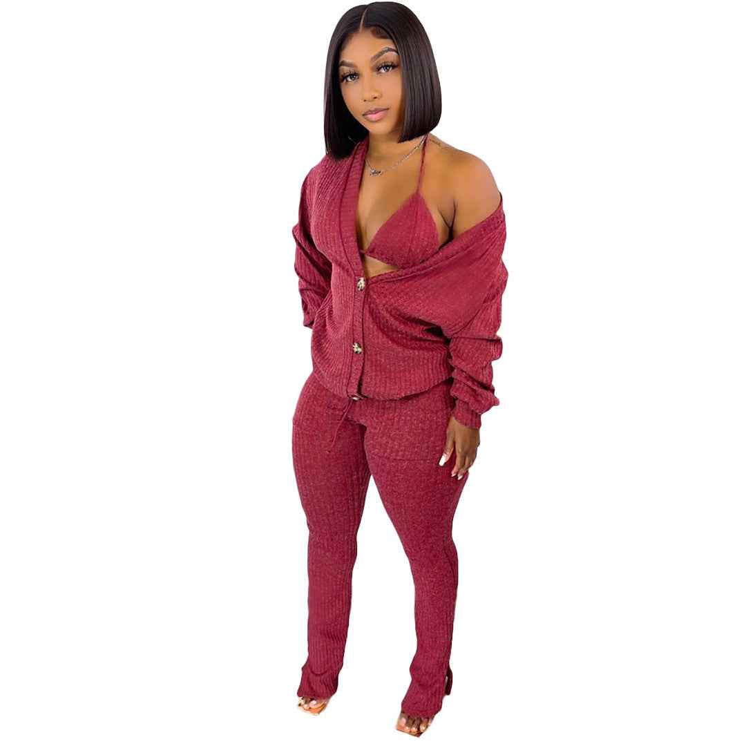 Sweater Coat Underwear Pocket 3-piece Set Suit - Shopteufel