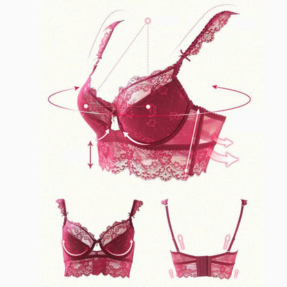 Sexy BH-Set Ultradünne rote schwarze Spitzen-BHs Unterwäsche Push-up-BH und Unterwäsche - Shopteufel