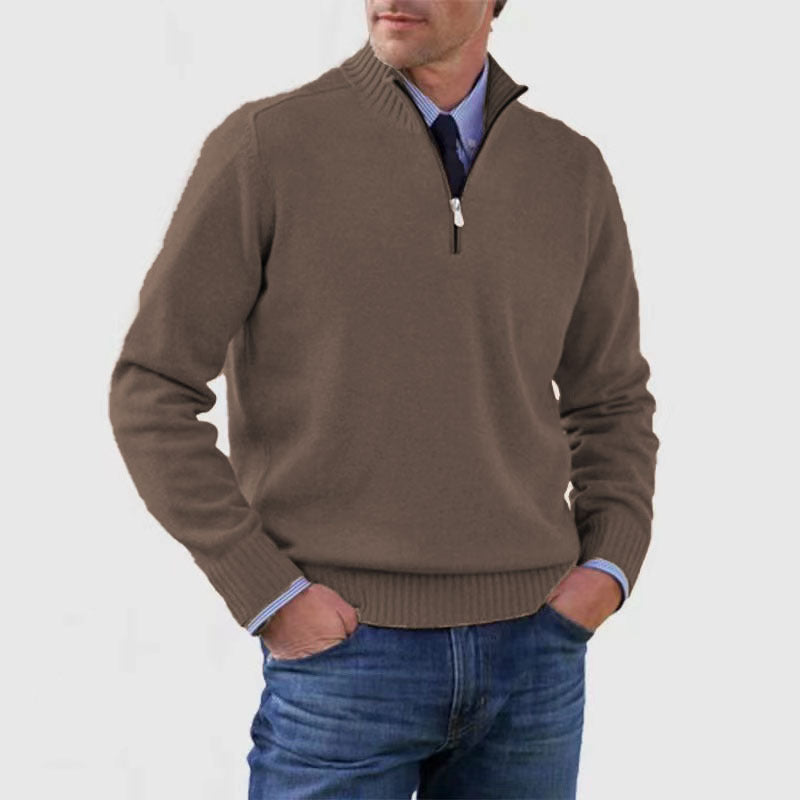 Herren-Strickpullover mit Stehkragen und Reißverschluss