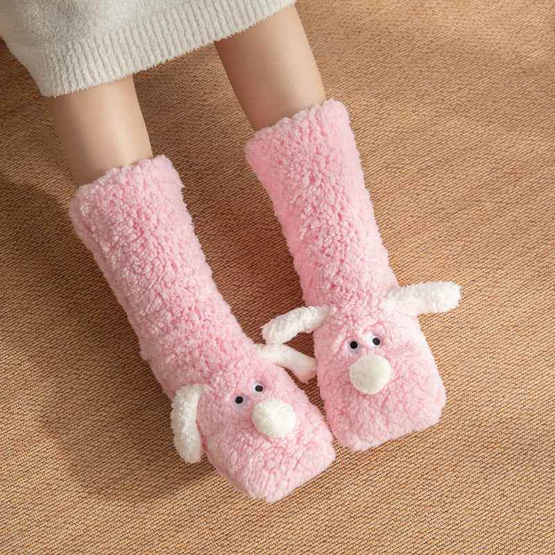 Cute Cartoon Dog Floor Socks Winter Warm Non-slip Plush Socks For Women - Shopteufel