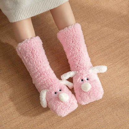 Cute Cartoon Dog Floor Socks Winter Warm Non-slip Plush Socks For Women - Shopteufel