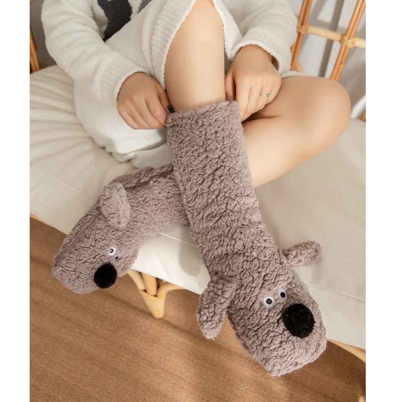 Cute Cartoon Dog Floor Socks Winter Warm Non-slip Plush Socks For Women - Shopteufel