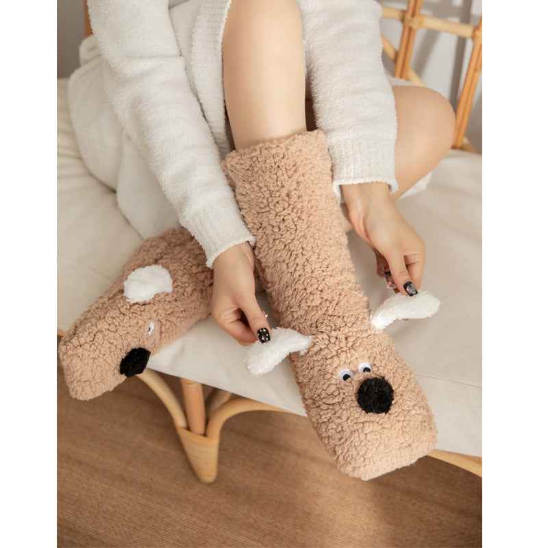 Cute Cartoon Dog Floor Socks Winter Warm Non-slip Plush Socks For Women - Shopteufel